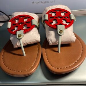 Tory Burch Red and Tan Sandals